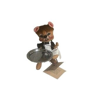 VTG 1991 Annalee 7" New Years Eve Mouse In Tuxedo, Waiter- Rare-2 Tags 1965-1990